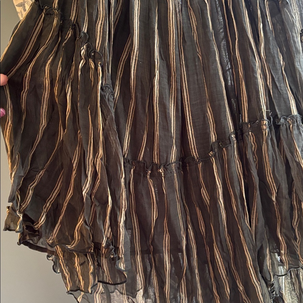 Free People Olive Green Striped Pleated Midi Skirt - Picture 11 of 11
